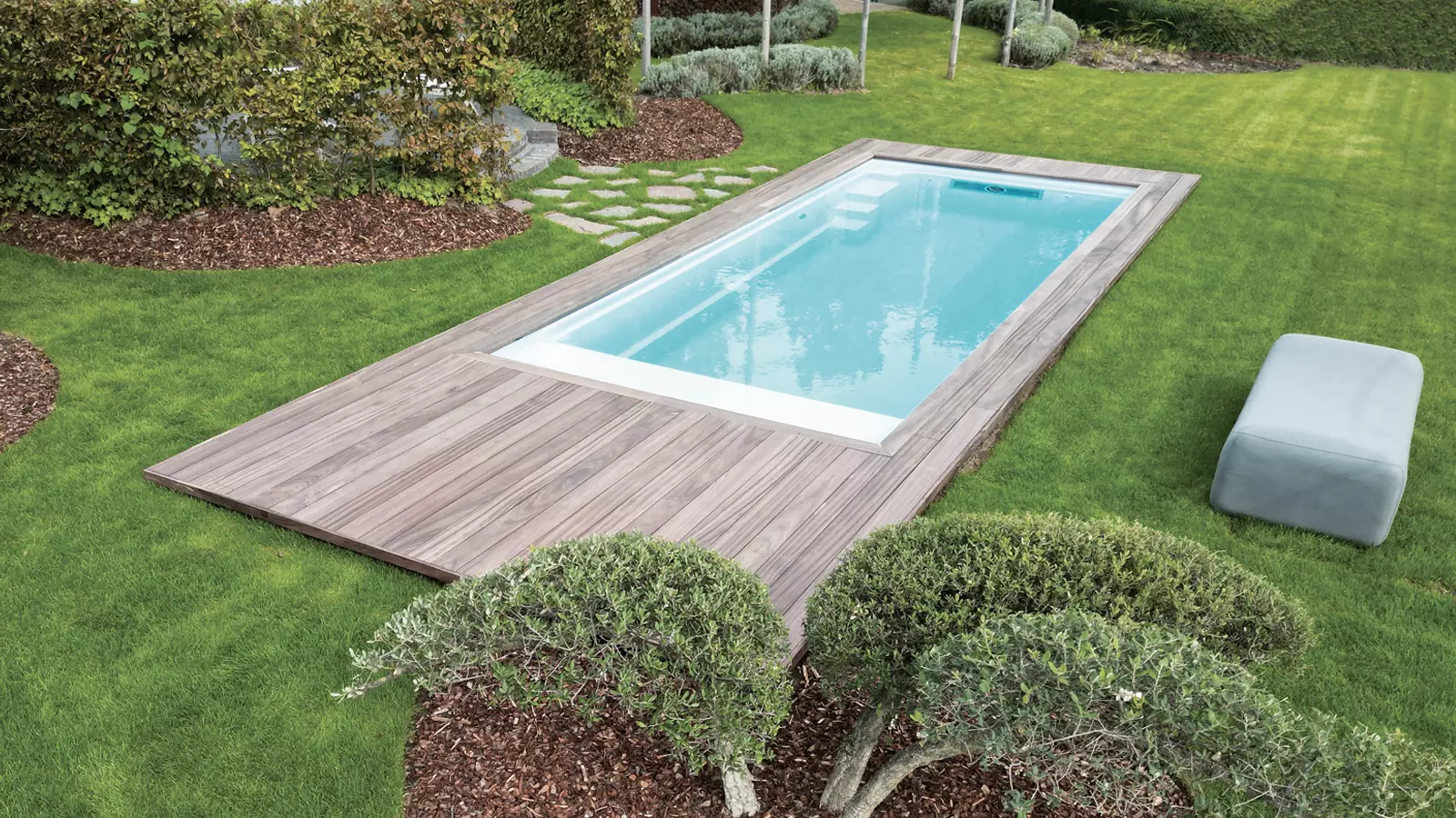 Leisure-Pools-Encore-With-Cover-Fiberglass-Pool-Shape The Encore™ with Cover, a fiberglass pool design manufactured by Leisure Pools
